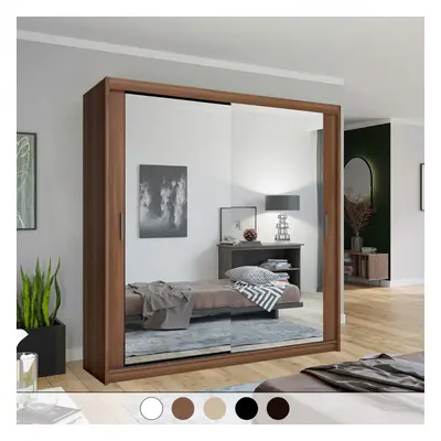 (Walnut, 150cm) Chicago Double Mirror Sliding Door Wardrobe