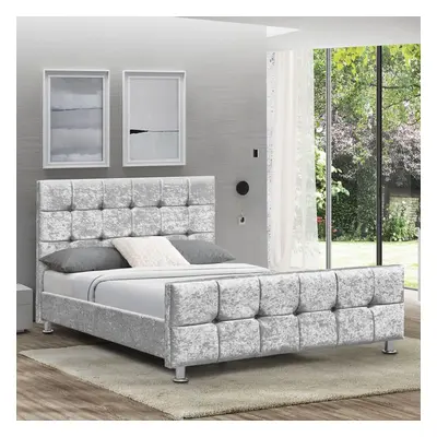 (Crushed Velvet Silver, Double) Valentina Bed Frame Upholstered Padded Velvet