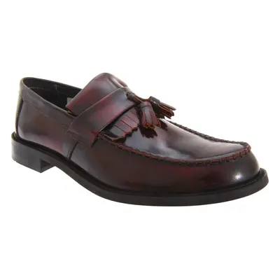 (7 UK, Oxblood) Roamers Mens Toggle Saddle Hi-Shine Leather Loafers