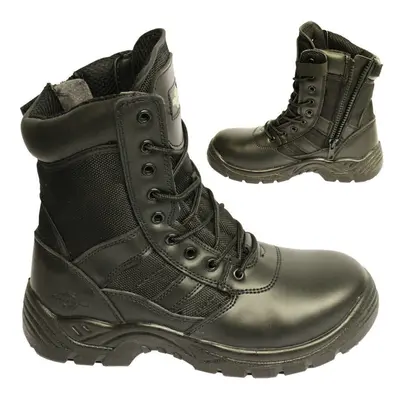 (9) MENS LEATHER SAFETY BOOTS Army Military Police Steel Toe Cap Combat Work Shoes