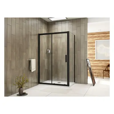 (Door Width: 1000mm; Side Panel: 800mm; Shower Tray: 1000x800mm) Black Frame Sliding Shower Encl