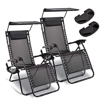 Set of Black Zero Gravity Sun Loungers Twin Pack Textoline Lounge