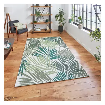 (200x290cm) Miami Indoor Outdoor Botanical Leaf Rug in Green Light Beige