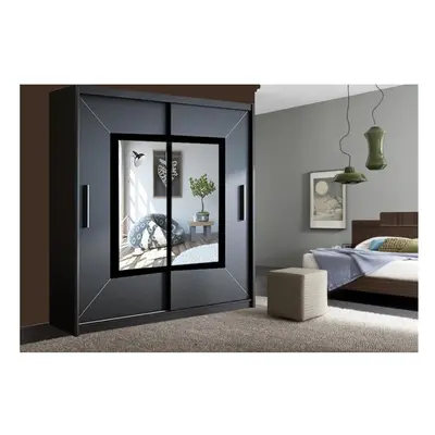 (Black, 180cm) Venice Sliding Door Mirror Wardrobe with LED