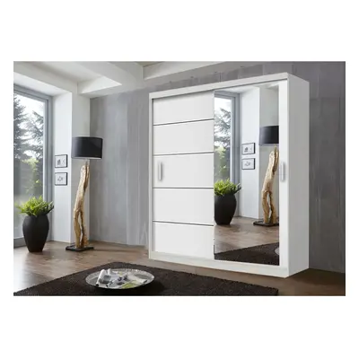 (150 cm, White) Lyon and Door Sliding Mirror Wardrobe