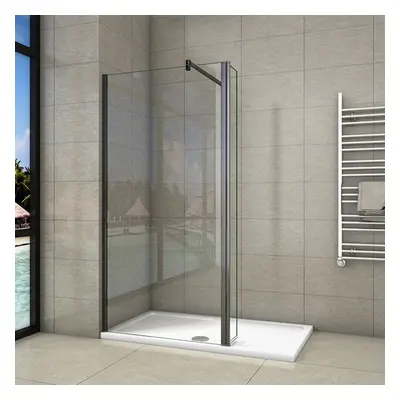 (Height:1850mm 1000mm+300mm Flipper Panel) Bathroom Wet Room Shower Enclosure Black 8mm Glass