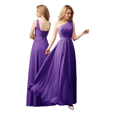 (Cadbury purple, 14) one strap Long Chiffon Lace Evening Formal Party Ball Gown Prom Bridesmaid 