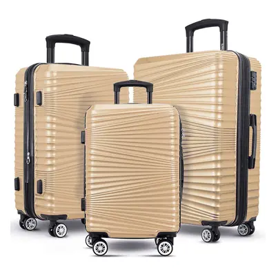 (Gold, Set of ( 20+24+28)) Hard Luggage Cabin Suitcase Travel Bag Lightweight