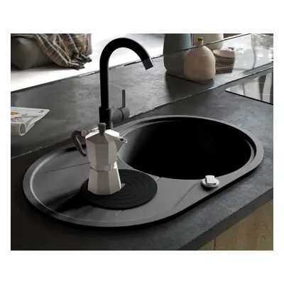 Granite Kitchen Sink Single Basin Oval Black