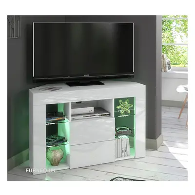 (RGB (multicoloured) LED Lights) White Corner TV Stand 100cm Gloss & Matt Venico02 LED Lights