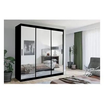 (Black, 250CM) 2&3 Sliding Mirror Door Wardrobe In Size Color