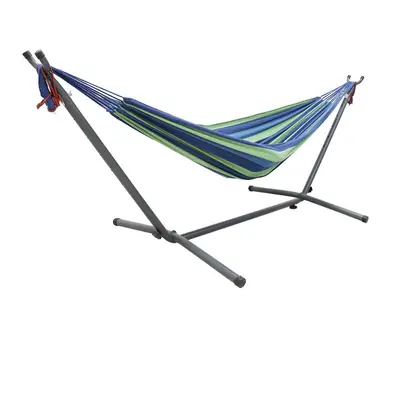 (Blue) Rope Hammock with Folding Space Saving Stand