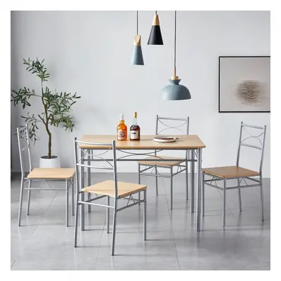 (Natual) Dining Table and Chairs Set Metal Wood Effect Table Dining Set Chairs Silvia