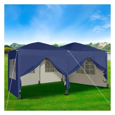 (Blue) MCC Pop-up Gazebo 3m x 6m with Sides Wind Bars & Weight Bags Water Proof Canopy