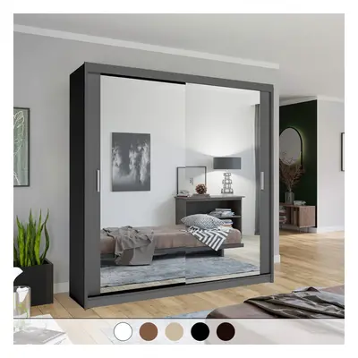 (Grey, 203cm) Chicago Double Mirror Sliding Door Wardrobe