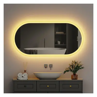 (1000x500mm with Touch Sensor Switch and Demister Pad) Illuminated Oval Backlit Wall Led Bathroo