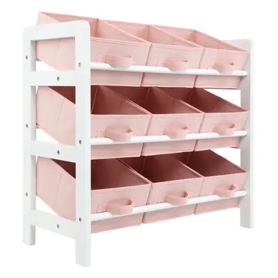 (Pink) Charles Jacobs Tier Toy Storage Boxes Drawers Childrens Shelf Kids Bedroom