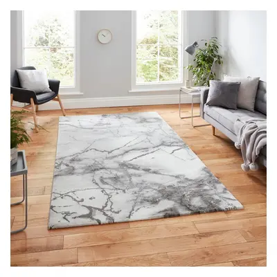 (120x170cm) Craft Marble Effect Rugs in Ivory Silver Dense Soft Mats