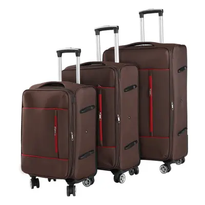 (Brown 3PC Set) Cabin Luggage Lightweight Suitcase Set Wheels