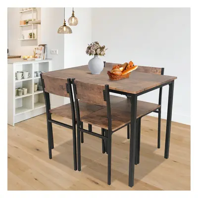 (Brown (table+4 chairs)) 4pcs Dining Table and Chairs Set Wooden Bench Seat