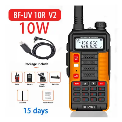 (V2 Orange-USB B, BRITISH) BAOFENG 10W Portable High Power Walpunched-Talkie UV-10R 50km VHF UHF