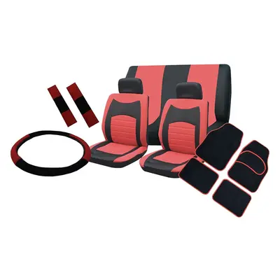 (Red) Seat Cover Set To Fit Kia Rio With Mats And Wheel Glove Option Of Colours