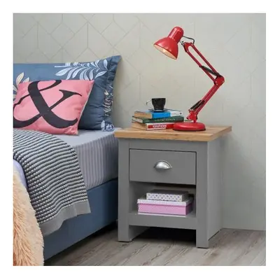 Lisbon Bedside Lamp Table Cabinet Nightstand Drawer Light Grey