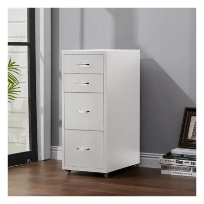 (White) Drawer Metal Filing Cabinet Storage Box with Wheels