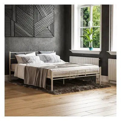 (Double, White) Dorset Metal Bed Frame Modern Headoard Bedroom