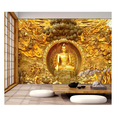 (Woven paper (need glue), 208cm x 146cm (WxH)(82''x58'')) 3D Gold Buddha Statue