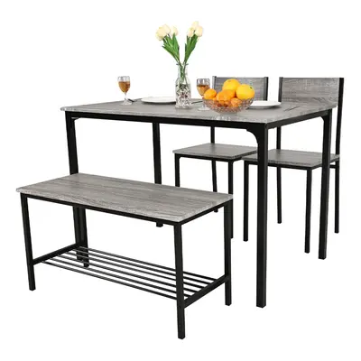 (Grey: Chairs + Bench) 3/4pcs Dining Table Set Chair Dining Table Bench