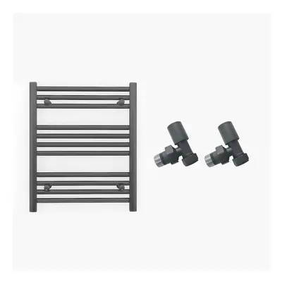 (550 x 600mm (BTU: 1040), With Angled Valves) 550mm Wide Anthracite Towel Rail Radiator + Valves