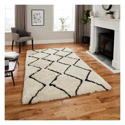 (120x170cm) Morocco Rugs in Ivory Black Shaggy Moroccan Hand Tufted Soft Acrylic Mats