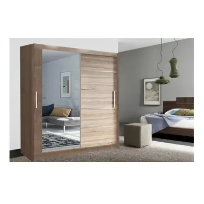 (120cm, Oak) LYON Double Sliding Mirrored Wardrobe Cabinet with LED Light