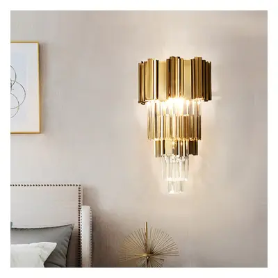 (2618-W2) Clear and Gold Postmodern Chandelier Wall Light Genuine K9 Crystal Metal Body