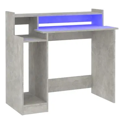 (Concrete grey) vidaXL Desk with LED Lights Computer Table Study Writing Desk Engineered Wood