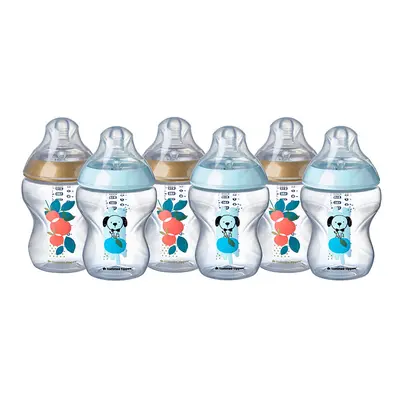 Tommee Tippee Closer to Nature Baby Bottles, 260ml, Pack of 6, Decorated