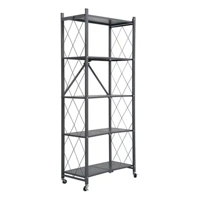 (Grey) Tier Metal Folding Storage Shelf with Wheels