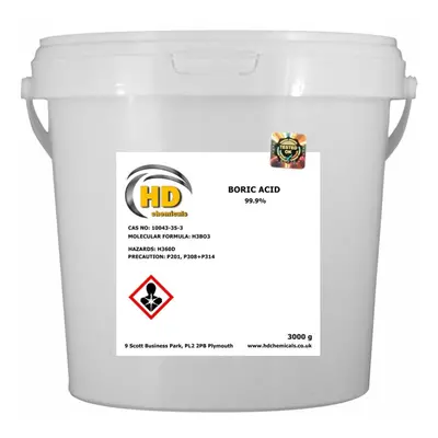 (3000g (3kg) Bucket) Boric Acid 99.9% Pure Kills Ants Fleas Cockroaches