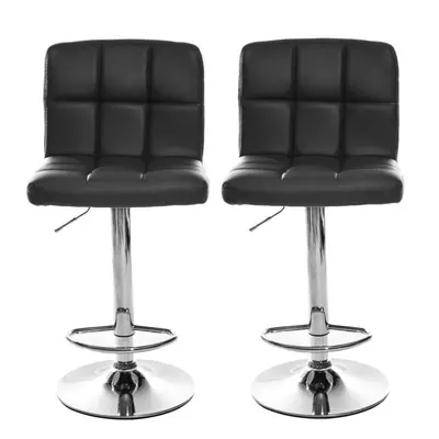 (Black) New 2PCS PU Swivel Counter Chairs Cube Bar Stools