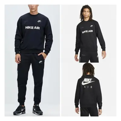 (DM5207-DM5209 Nike Mens Tracksuit Black S) Nike Air Mens Crewneck Fleece Tracksuit Sweatshirt J