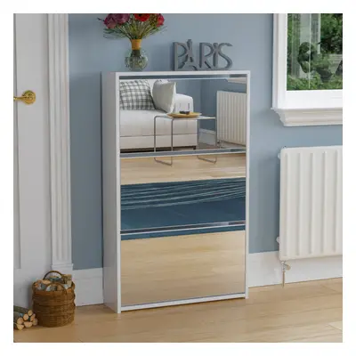 (White) Welham Drawer Shoe Cabinet Mirror Tall Storage