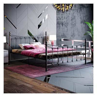 (King Size, Black) Paris Metal Bed Frame Curved High Foot Slatted