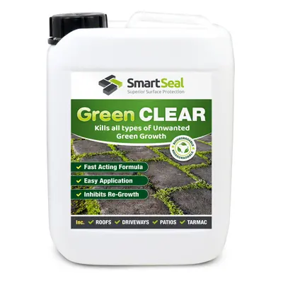 (5 Litres) SmartSeal 'Green Clear' Highly Concentrated - Mould, Lichen & Algae Remover - Kills O