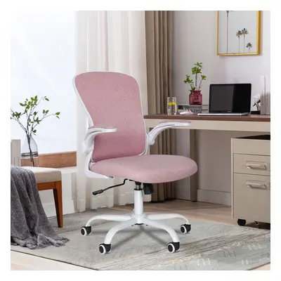 (Pink) Mesh Office Chair Flip-Up Armrest Ergonomic Seat