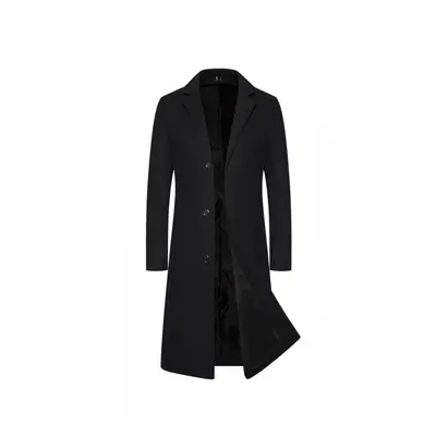 (L, black) Men's Woolen Coat Mid-length Solid Color Thickened Trench Coat Jacket