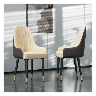 (Beige+Grey) Pcs Leather Dining Chairs Metal Legs Dining Room