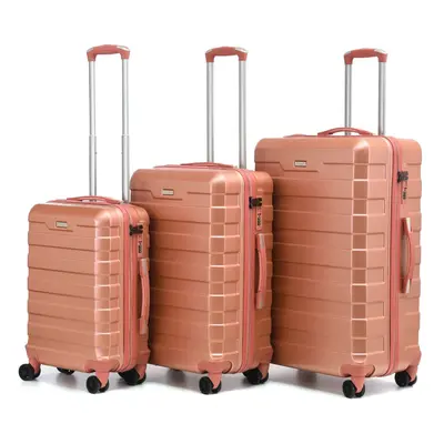 (Rose Gold, Full Three Piece Set) Hard Shell Lightweight Suitcase Luggage TSA Lock