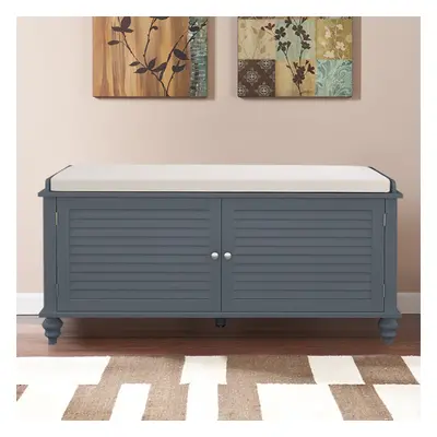 (Grey) Wooden Shoe Cabinet Storage Bench with Linen Cushion