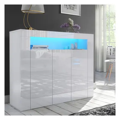 (White LED Lights) White 3-door Sideboard Cabinet Cupboard Gloss & Matt Clifton04 LED Lights